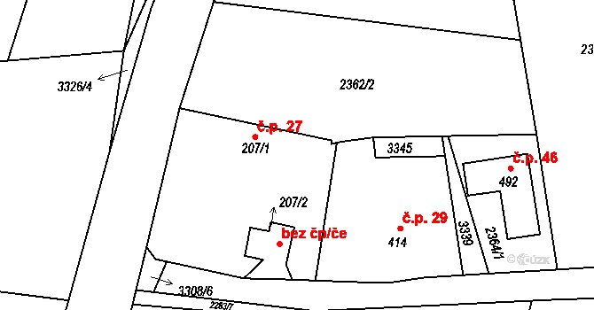 Zahorčice 27, Boršov nad Vltavou na parcele st. 207/1 v KÚ Zahorčice u Vrábče, Katastrální mapa