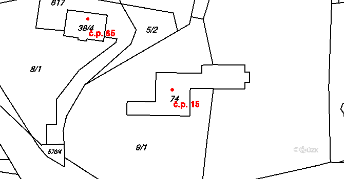 Lhota 15, Valašské Meziříčí na parcele st. 74 v KÚ Lhota u Choryně, Katastrální mapa