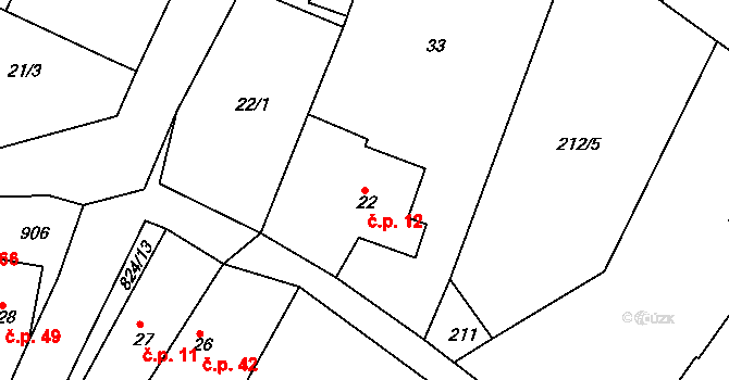 Libošovice 12 na parcele st. 22 v KÚ Libošovice, Katastrální mapa
