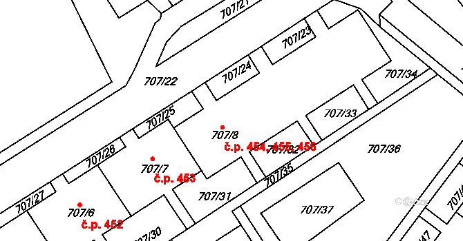 Neštěmice 454,455,456, Ústí nad Labem na parcele st. 707/8 v KÚ Neštěmice, Katastrální mapa