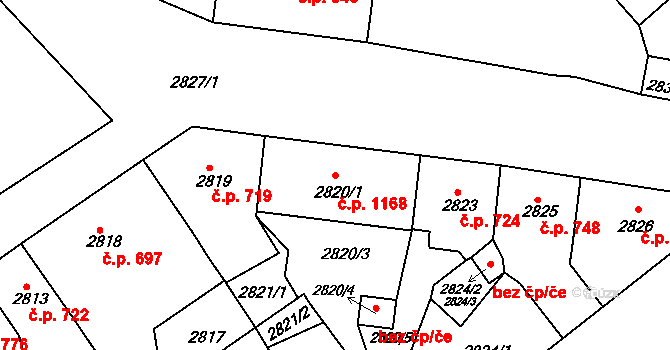Střekov 1168, Ústí nad Labem na parcele st. 2820/1 v KÚ Střekov, Katastrální mapa