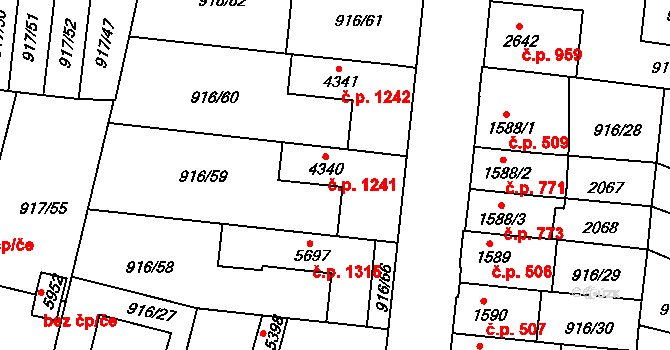 Horka-Domky 1241, Třebíč na parcele st. 4340 v KÚ Třebíč, Katastrální mapa