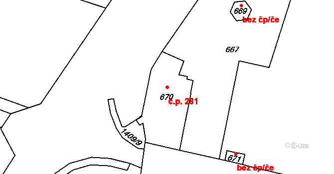 Pudlov 281, Bohumín na parcele st. 670 v KÚ Pudlov, Katastrální mapa