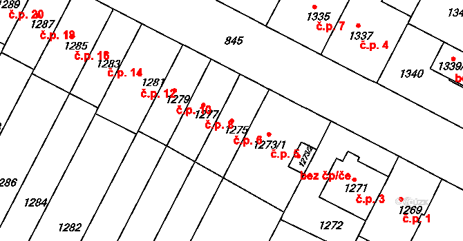 Černá Pole 6, Brno na parcele st. 1275 v KÚ Černá Pole, Katastrální mapa