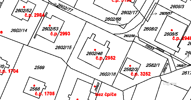 Teplice 2952 na parcele st. 2602/46 v KÚ Teplice, Katastrální mapa