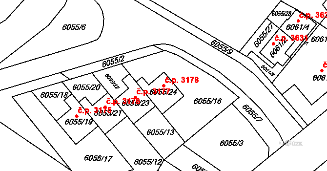 Frýdek 3178, Frýdek-Místek na parcele st. 6055/24 v KÚ Frýdek, Katastrální mapa