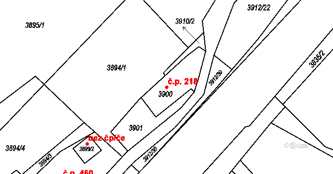Jablunkov 218 na parcele st. 3900/1 v KÚ Jablunkov, Katastrální mapa