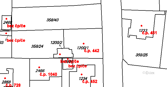Plzeňské Předměstí 442, Rokycany na parcele st. 1200/1 v KÚ Rokycany, Katastrální mapa
