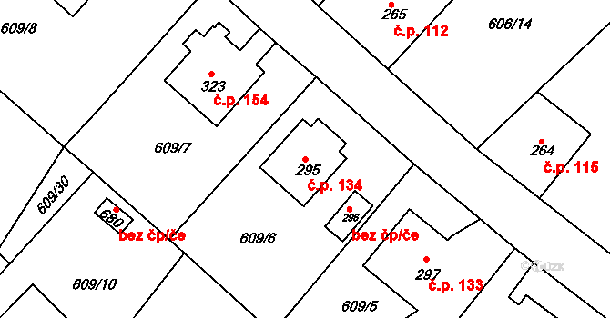 Čachovice 134 na parcele st. 295 v KÚ Čachovice, Katastrální mapa
