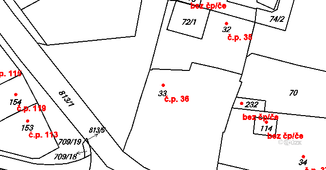 Luby 36, Klatovy na parcele st. 33 v KÚ Luby, Katastrální mapa