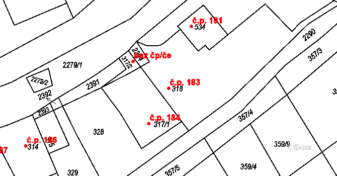 Solnice 183 na parcele st. 318 v KÚ Solnice, Katastrální mapa