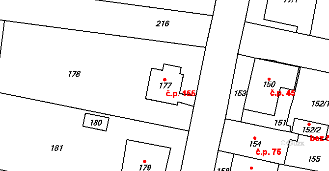 Březiněves 155, Praha na parcele st. 177 v KÚ Březiněves, Katastrální mapa