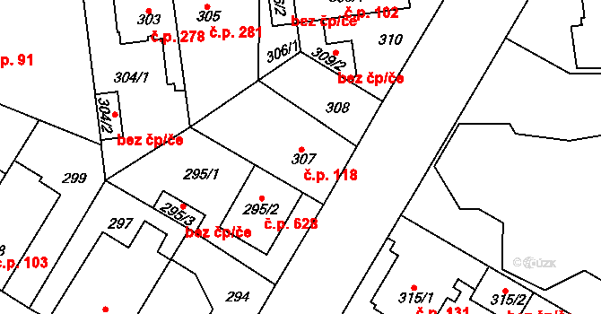 Řepy 118, Praha na parcele st. 307 v KÚ Řepy, Katastrální mapa