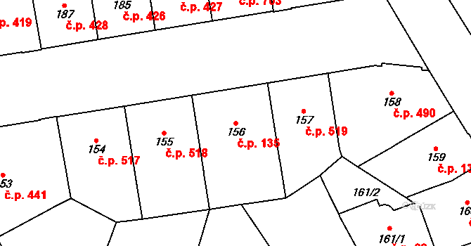 Vršovice 135, Praha na parcele st. 156 v KÚ Vršovice, Katastrální mapa