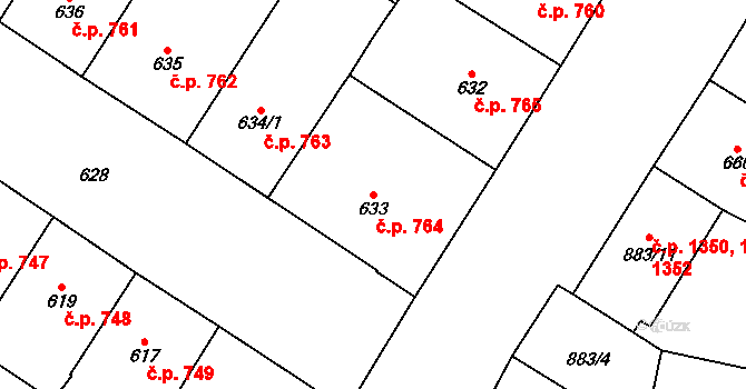 Vršovice 764, Praha na parcele st. 633 v KÚ Vršovice, Katastrální mapa