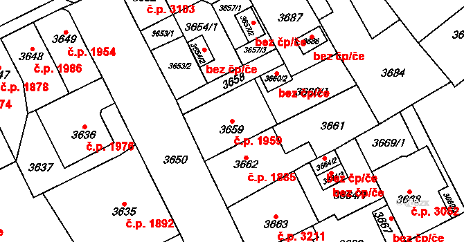 Chomutov 1959 na parcele st. 3659 v KÚ Chomutov I, Katastrální mapa