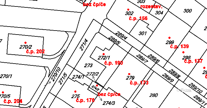 Pražské Předměstí 190, Bílina na parcele st. 272/1 v KÚ Bílina, Katastrální mapa