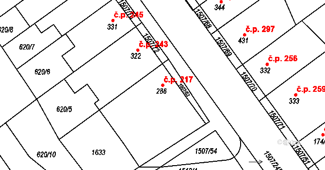 Plotiště nad Labem 217, Hradec Králové na parcele st. 288 v KÚ Plotiště nad Labem, Katastrální mapa