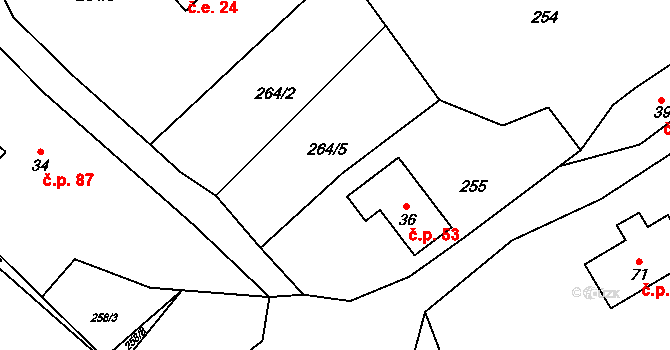 Markoušovice 53, Velké Svatoňovice na parcele st. 36 v KÚ Markoušovice, Katastrální mapa