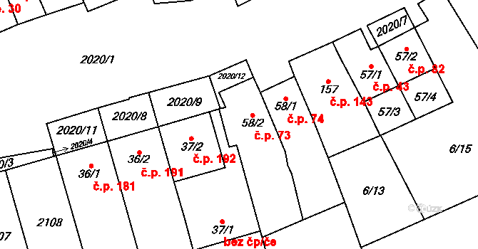 Letkovice 73, Ivančice na parcele st. 58/2 v KÚ Letkovice, Katastrální mapa