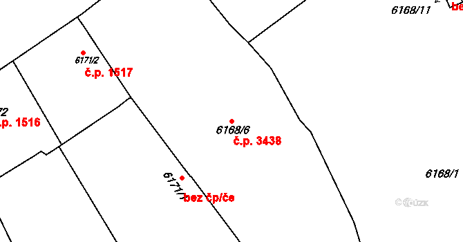 Mělník 3438 na parcele st. 6168/6 v KÚ Mělník, Katastrální mapa