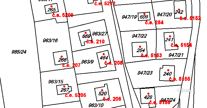 Kozojedy 208 na parcele st. 464 v KÚ Kozojedy u Kostelce nad Černými Lesy, Katastrální mapa