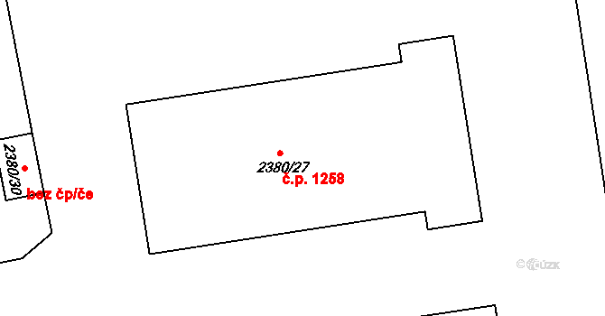 Kunratice 1258, Praha na parcele st. 2380/27 v KÚ Kunratice, Katastrální mapa