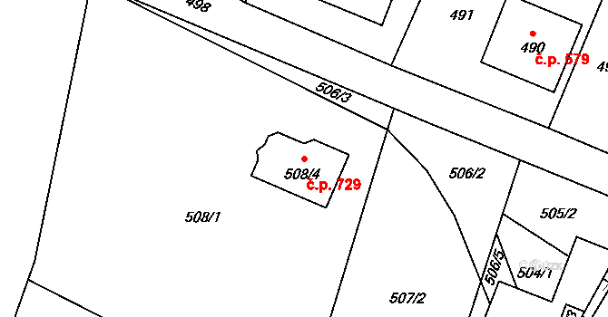 Palkovice 729 na parcele st. 508/4 v KÚ Palkovice, Katastrální mapa