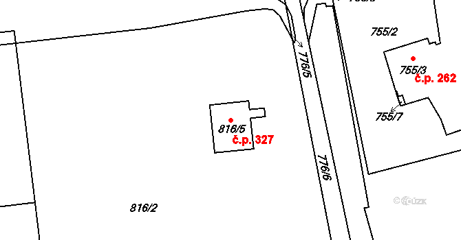 Dolní Líštná 327, Třinec na parcele st. 816/5 v KÚ Dolní Líštná, Katastrální mapa