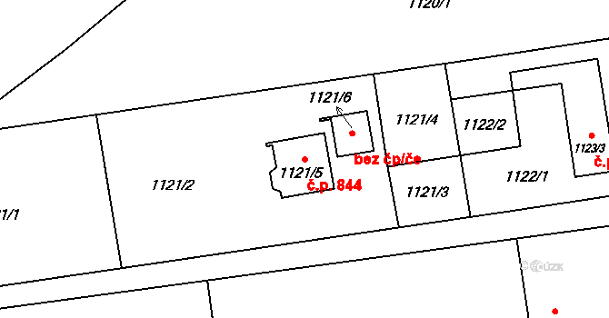 Hrabová 844, Ostrava na parcele st. 1121/5 v KÚ Hrabová, Katastrální mapa