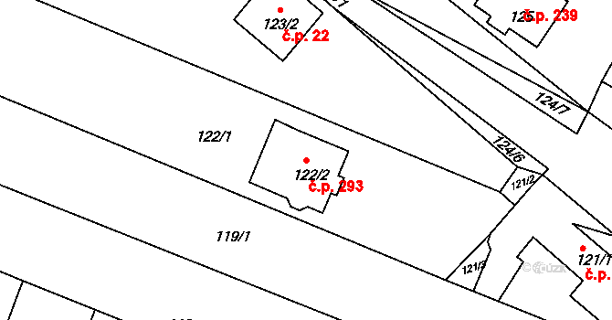 Omice 293 na parcele st. 122/2 v KÚ Omice, Katastrální mapa