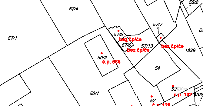 Božkov 686, Plzeň na parcele st. 50/2 v KÚ Božkov, Katastrální mapa