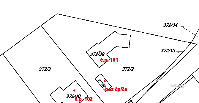 Háje 101 na parcele st. 372/39 v KÚ Háje u Příbramě, Katastrální mapa