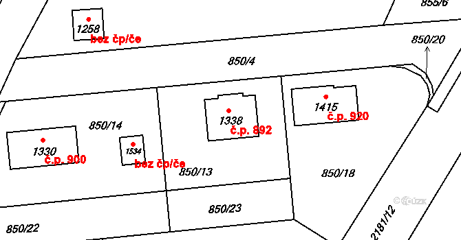 Lišov 892 na parcele st. 1338 v KÚ Lišov, Katastrální mapa