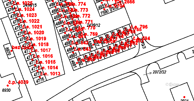 Hodonín 589 na parcele st. 4877 v KÚ Hodonín, Katastrální mapa