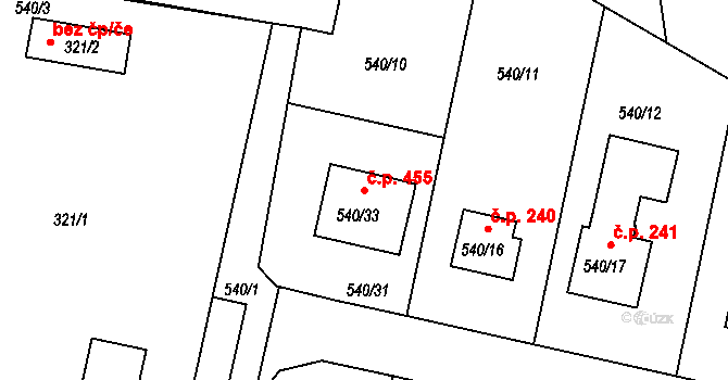 Křemže 455 na parcele st. 540/33 v KÚ Křemže, Katastrální mapa