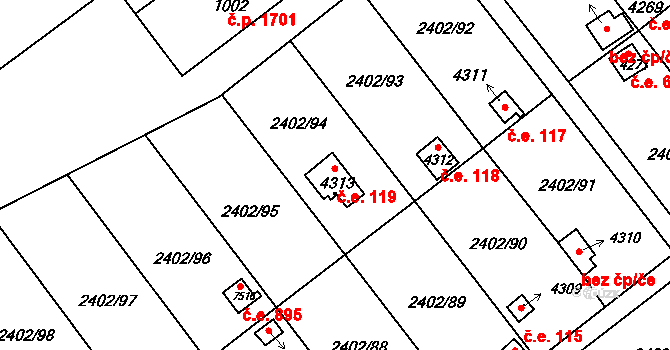Kroměříž 119 na parcele st. 4313 v KÚ Kroměříž, Katastrální mapa