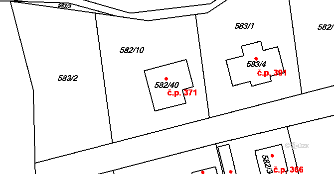 Třebestovice 371 na parcele st. 582/40 v KÚ Třebestovice, Katastrální mapa
