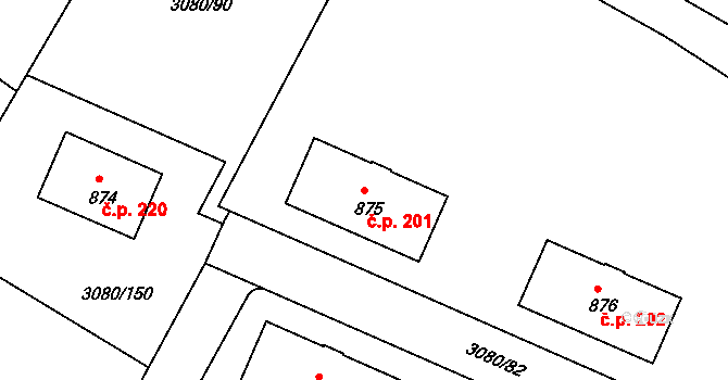 Týnec nad Sázavou 201 na parcele st. 875 v KÚ Týnec nad Sázavou, Katastrální mapa
