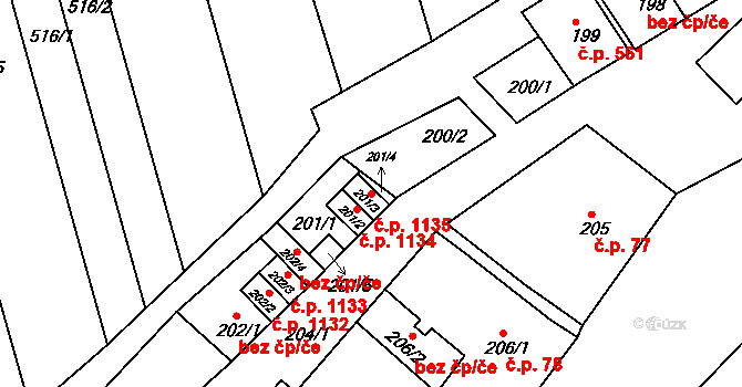 Dobšice 1135 na parcele st. 201/3 v KÚ Dobšice u Znojma, Katastrální mapa
