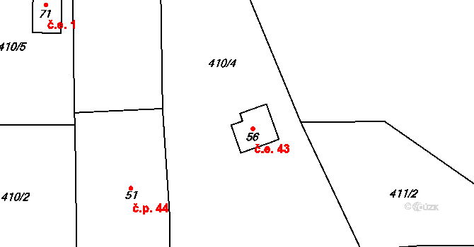 Heřmaneč 43 na parcele st. 56 v KÚ Heřmaneč, Katastrální mapa