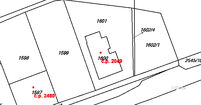 Mšeno nad Nisou 2049, Jablonec nad Nisou na parcele st. 1600 v KÚ Mšeno nad Nisou, Katastrální mapa