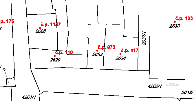 Ústí nad Labem-centrum 873, Ústí nad Labem na parcele st. 2633 v KÚ Ústí nad Labem, Katastrální mapa