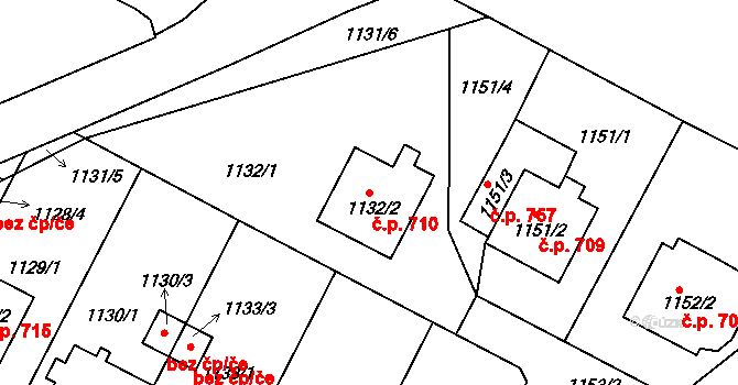 Bystřice nad Pernštejnem 710 na parcele st. 1132/2 v KÚ Bystřice nad Pernštejnem, Katastrální mapa