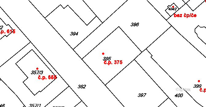 Měřín 375 na parcele st. 395 v KÚ Měřín, Katastrální mapa