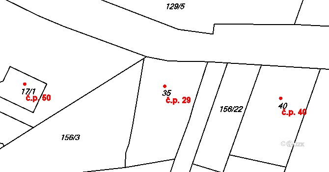 Radešín 29 na parcele st. 35 v KÚ Radešín nad Bobrůvkou, Katastrální mapa