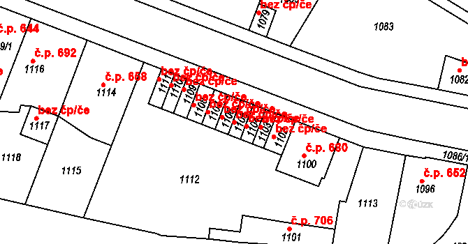 Kladno 38581337 na parcele st. 1105 v KÚ Motyčín, Katastrální mapa