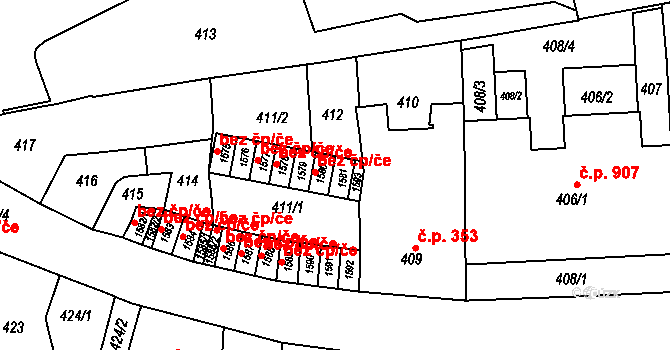 Brno 39472337 na parcele st. 1581 v KÚ Zábrdovice, Katastrální mapa