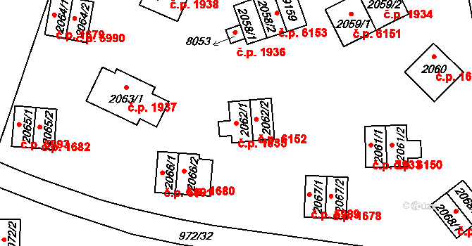 Zlín 1935 na parcele st. 2062/1 v KÚ Zlín, Katastrální mapa
