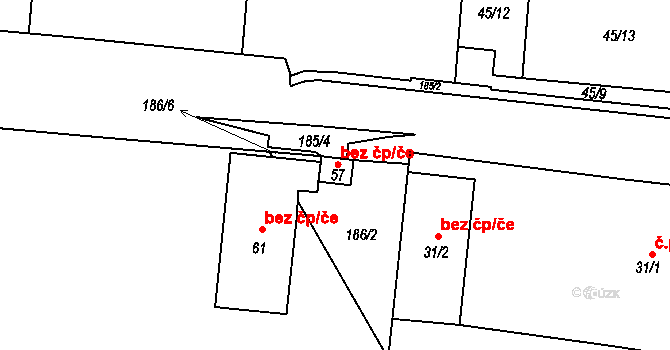 Třebenice 42248337 na parcele st. 57 v KÚ Plešice, Katastrální mapa
